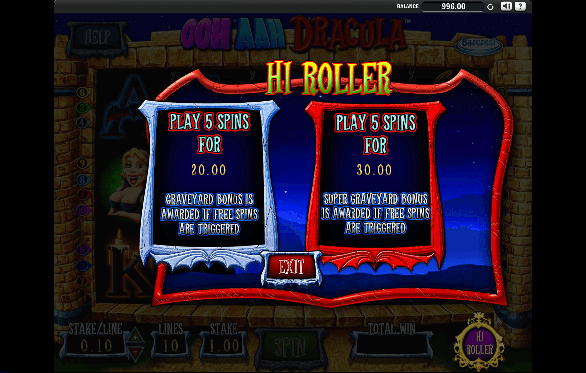 Ooh Aah Dracula high roller bonus